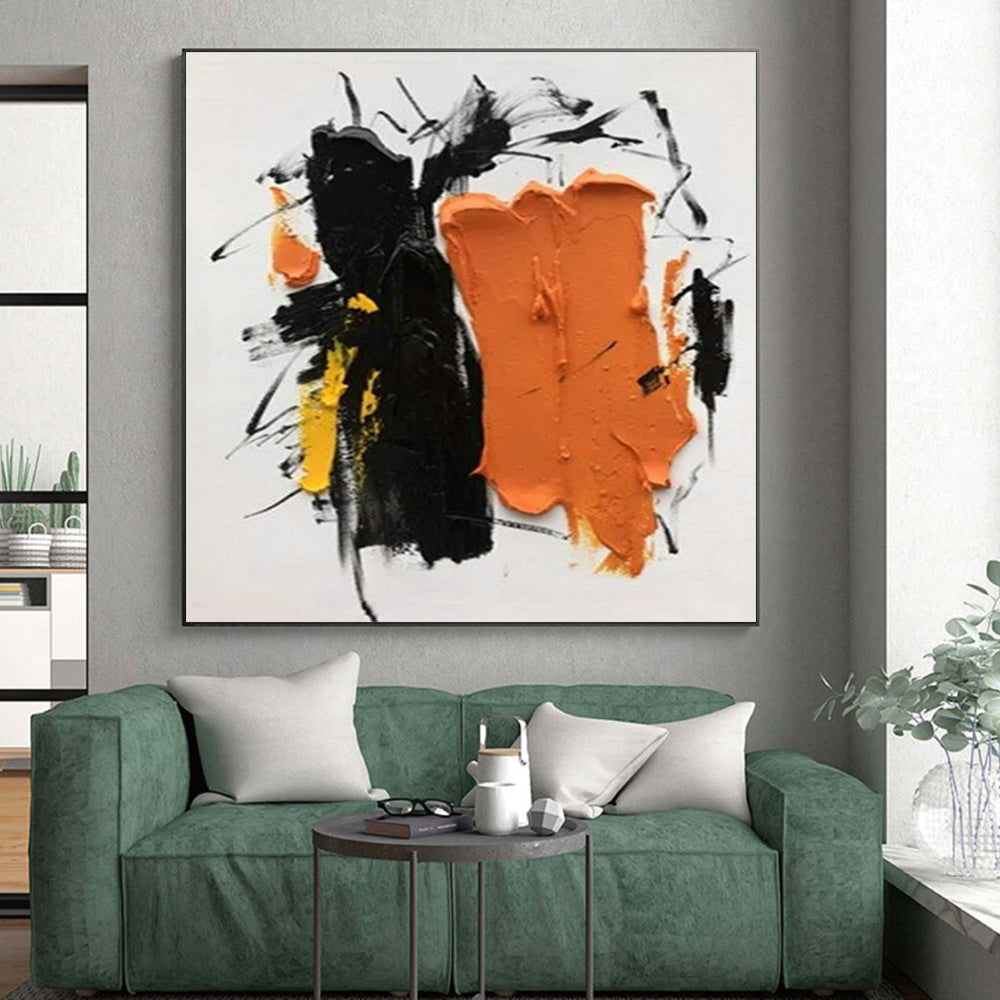“Black - Orange - Yellow Abstract” - Black, Orange, Yellow Abstract Expressionist Painting PS0607