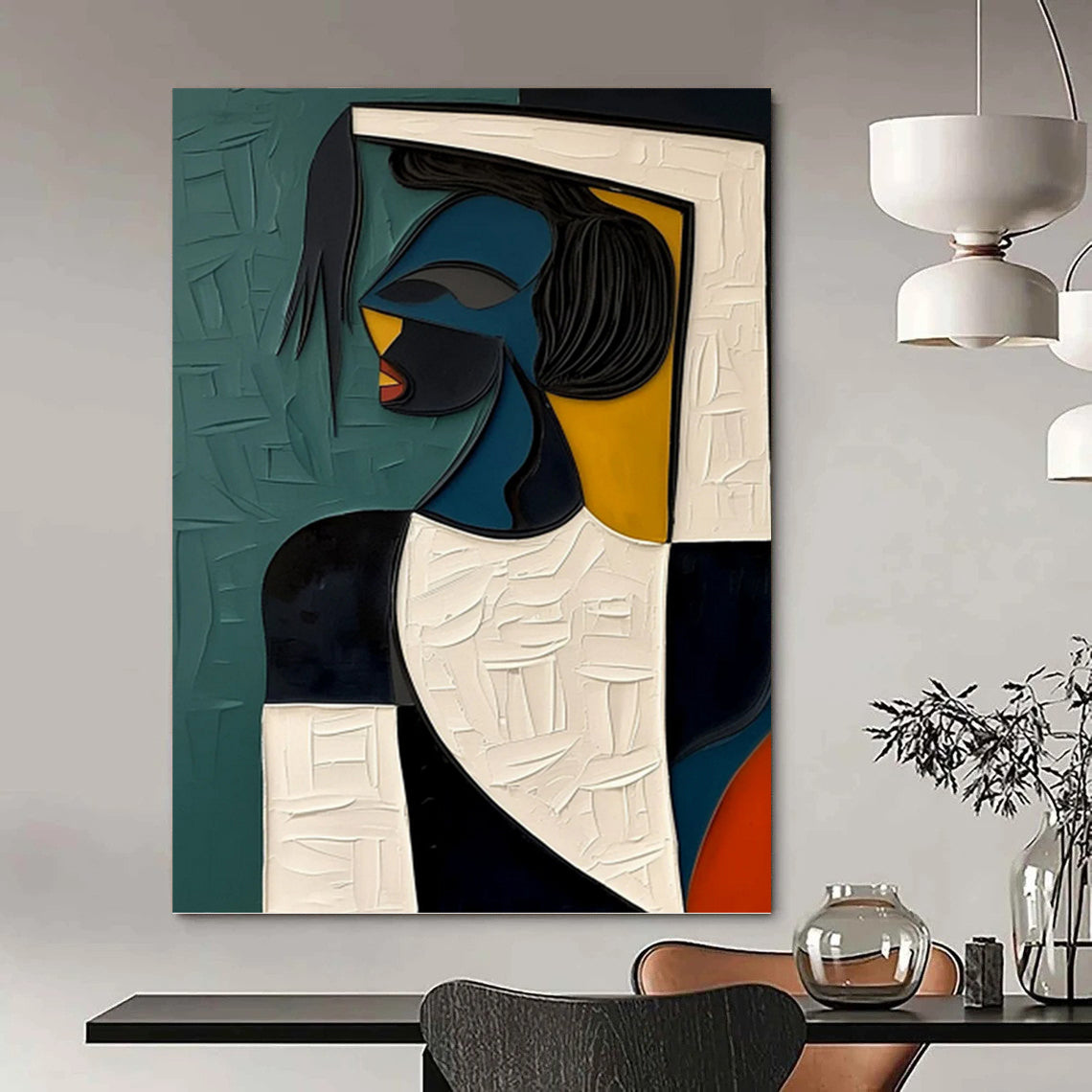 “Cubist Woman in Color Blocks” - Cubist, Female Portrait Painting On Canvas PT1467