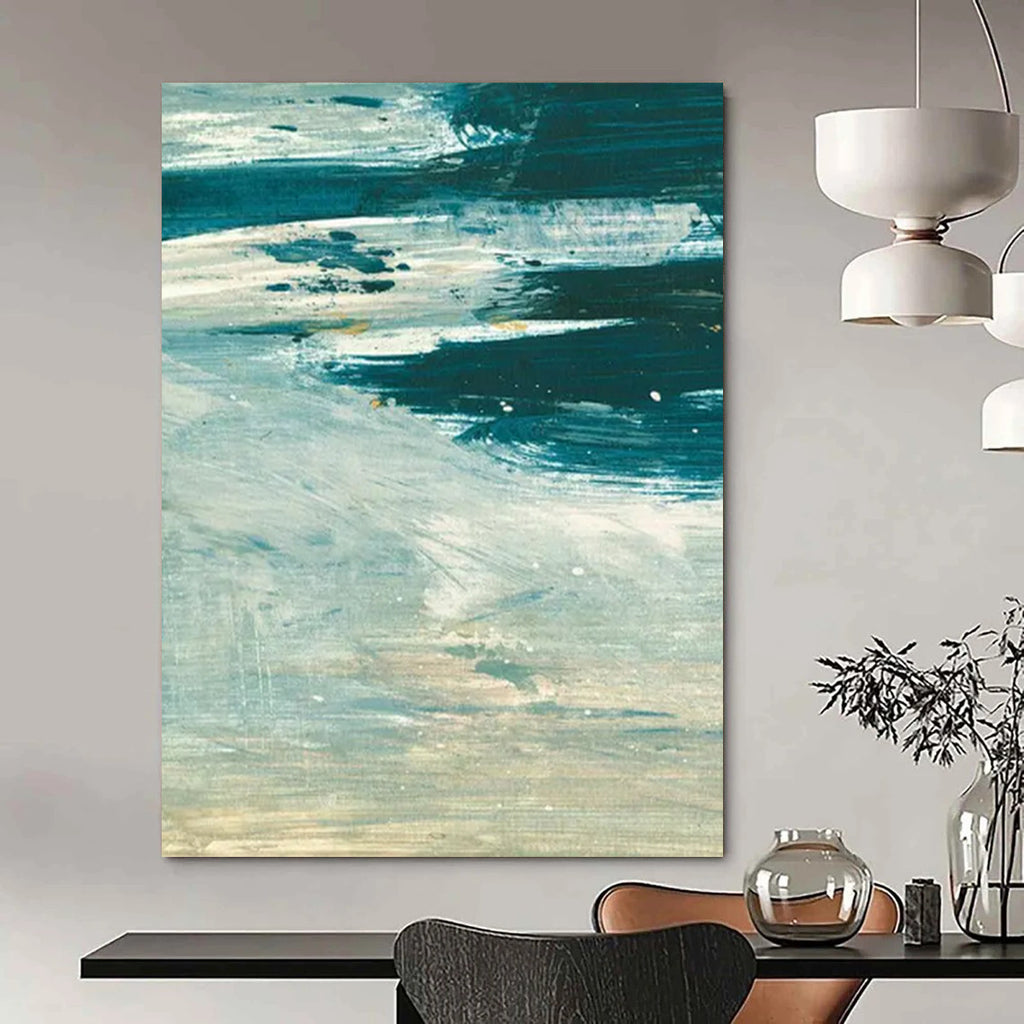 “Coastal Wave Rhythms” - Shades of Blue & White Textures Painting On Canvas DS176