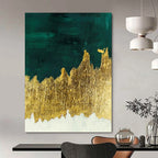 “Green - Gold Abstract” - Abstract Expressionist Painting On Canvas PT1335