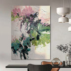 “Pink & Green Floral Burst” - Abstract Floral Painting On Canvas DS271