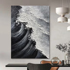 “Black and White Waves” - Seascape, Minimalist - Styled Painting On Canvas PT1658