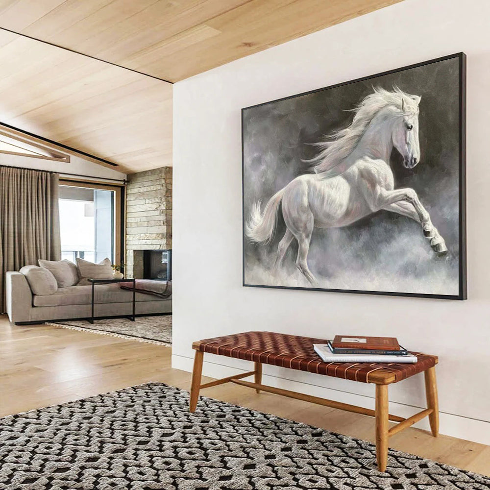 “Majestic White Horse” - Realist Animal - Painting On Canvas PT1744