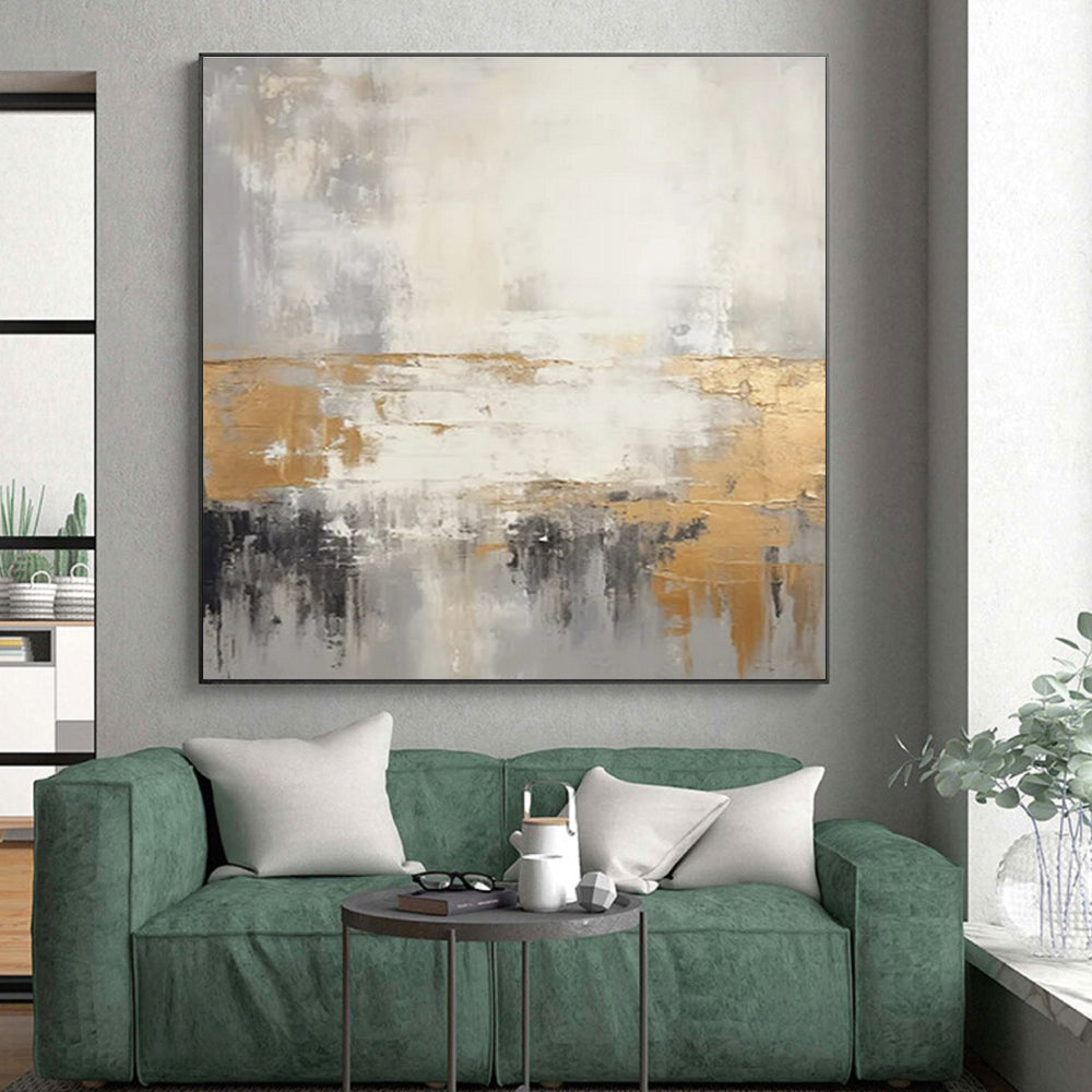 Gray, White & Gold Abstract Horizon "Ethereal Dusk" Painting On Canvas PS0855