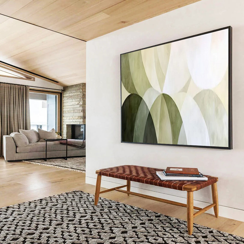 “Green Arcs & Geometric Forms” - Abstract Geometric - Painting On Canvas PT1700