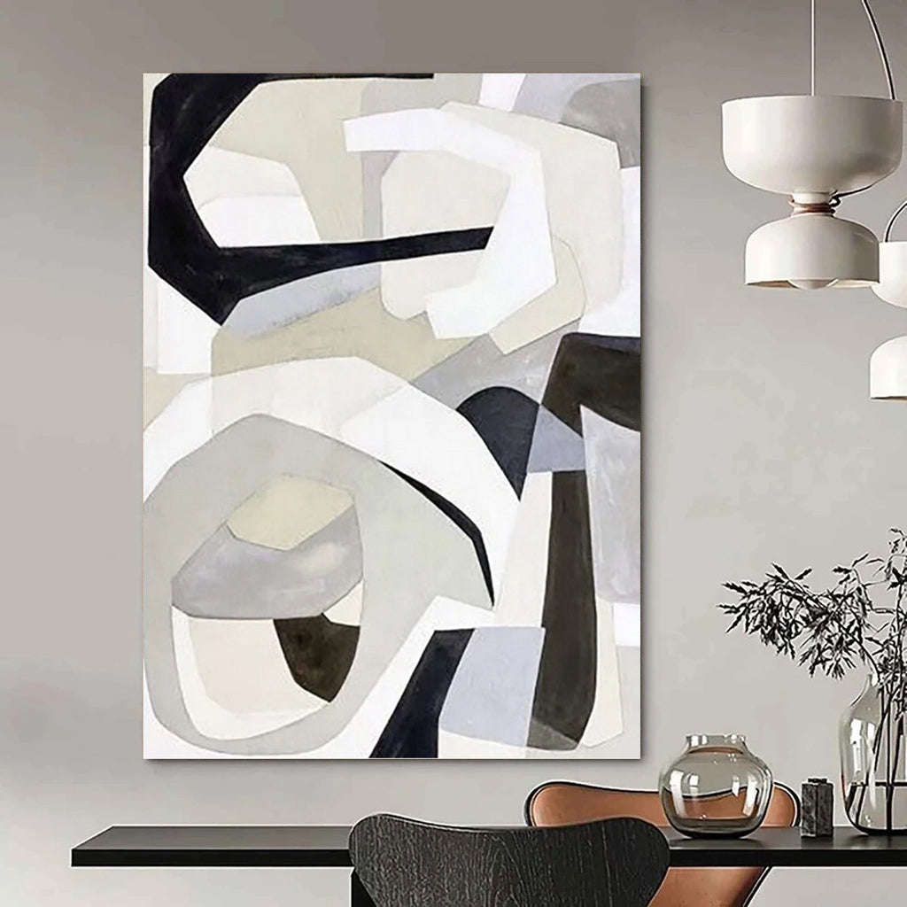 “Grey - White - Black Abstract Shapes” - Modernist Abstract Painting On Canvas PT1141