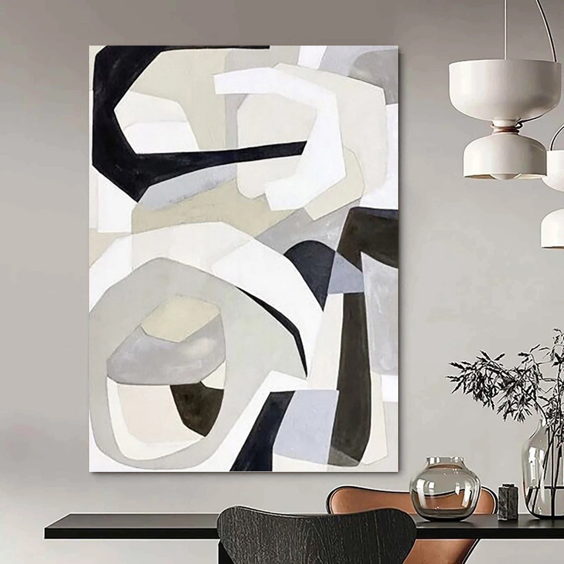 “Grey - White - Black Abstract Shapes” - Modernist Abstract Painting On Canvas PT1141