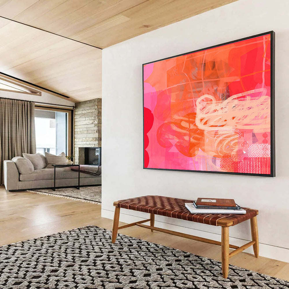 Pink and Orange Abstract Painting On Canvas DKS067