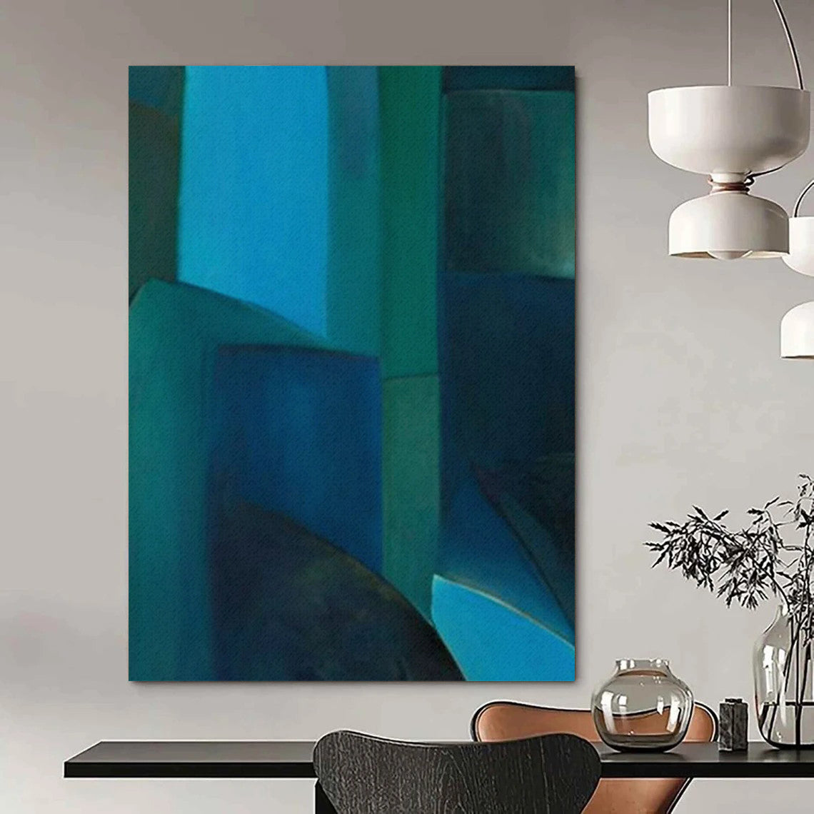 “Shades of Blue Abstract” - Cubist - Inspired Abstract Painting On Canvas PT2255