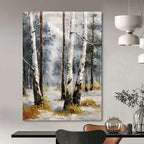 “White - Brown Winter Birch Forest” - Impressionist Landscape Painting On Canvas PT1276