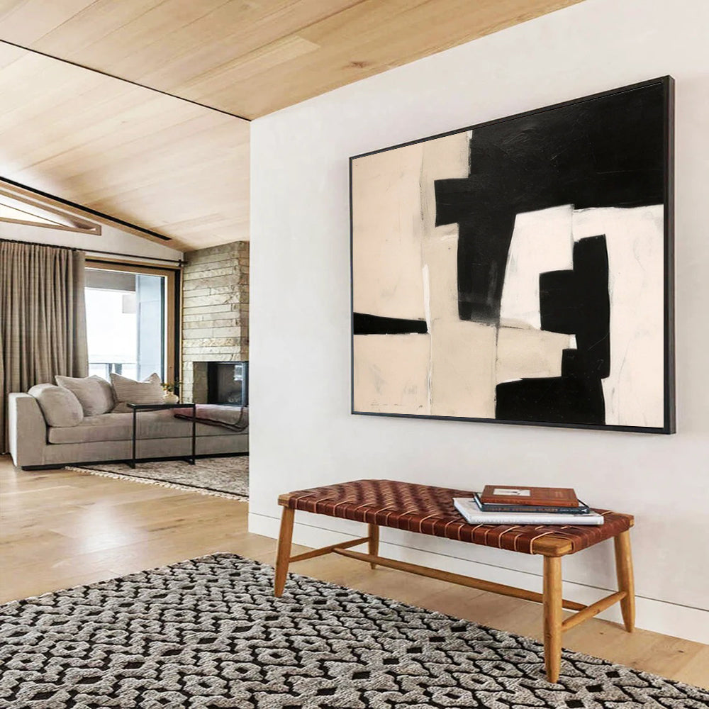 “Monochrome Geometric Shapes” - Minimalist Abstract Painting On Canvas PT071