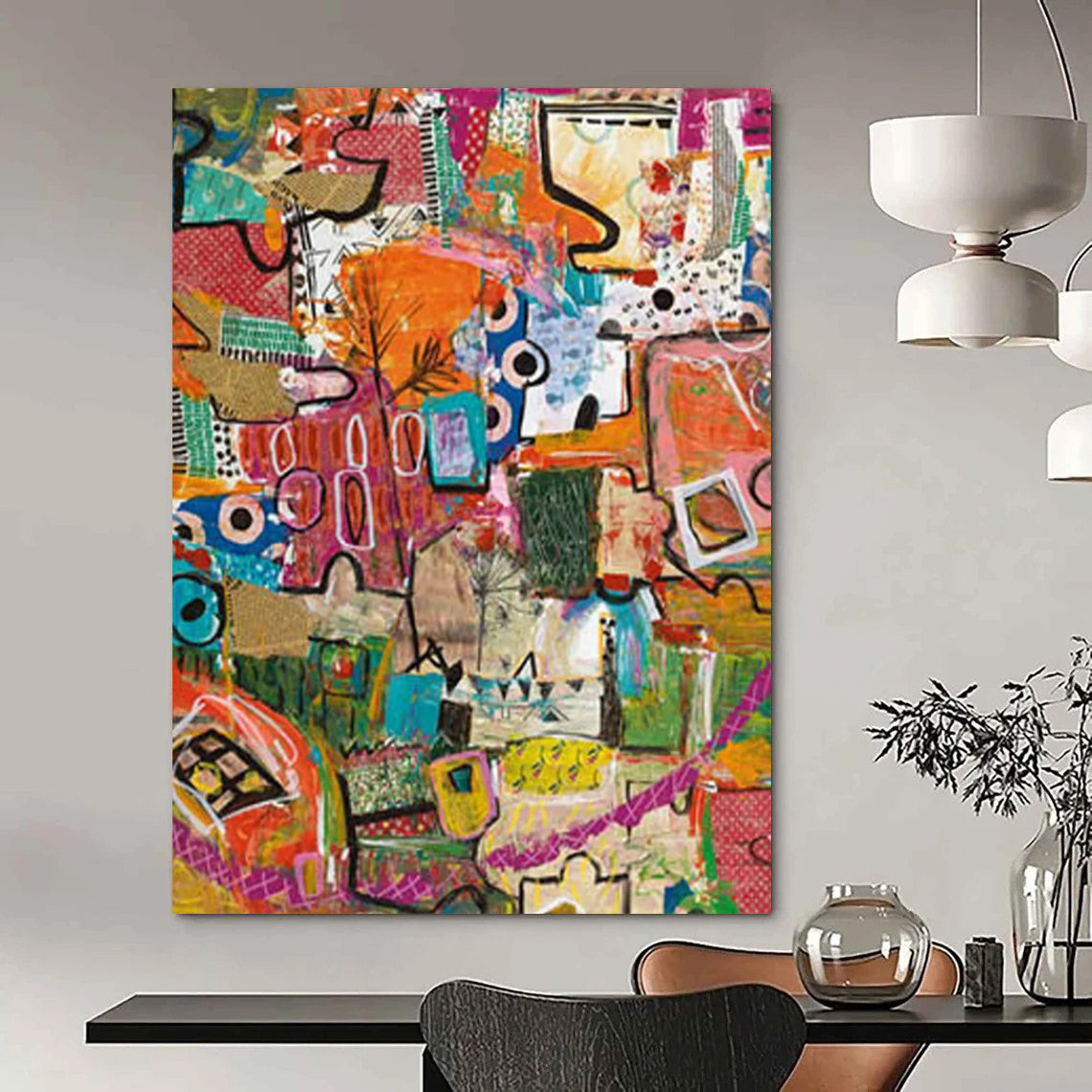 “Colorful Patchwork Abstract” - Quirky Abstract Painting On Canvas DS293