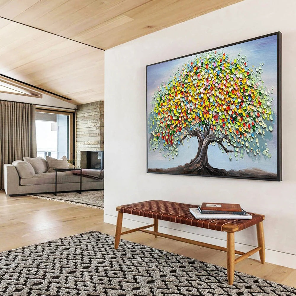 “Rainbow - Leafed Tree of Life” - Textured - Impasto Painting On Canvas PT1537