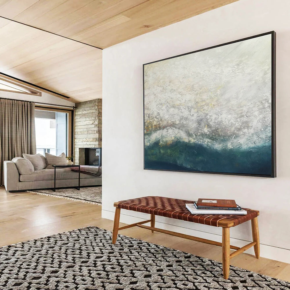 “White - Blue Sea Mist” Abstract Painting On Canvas DKS298