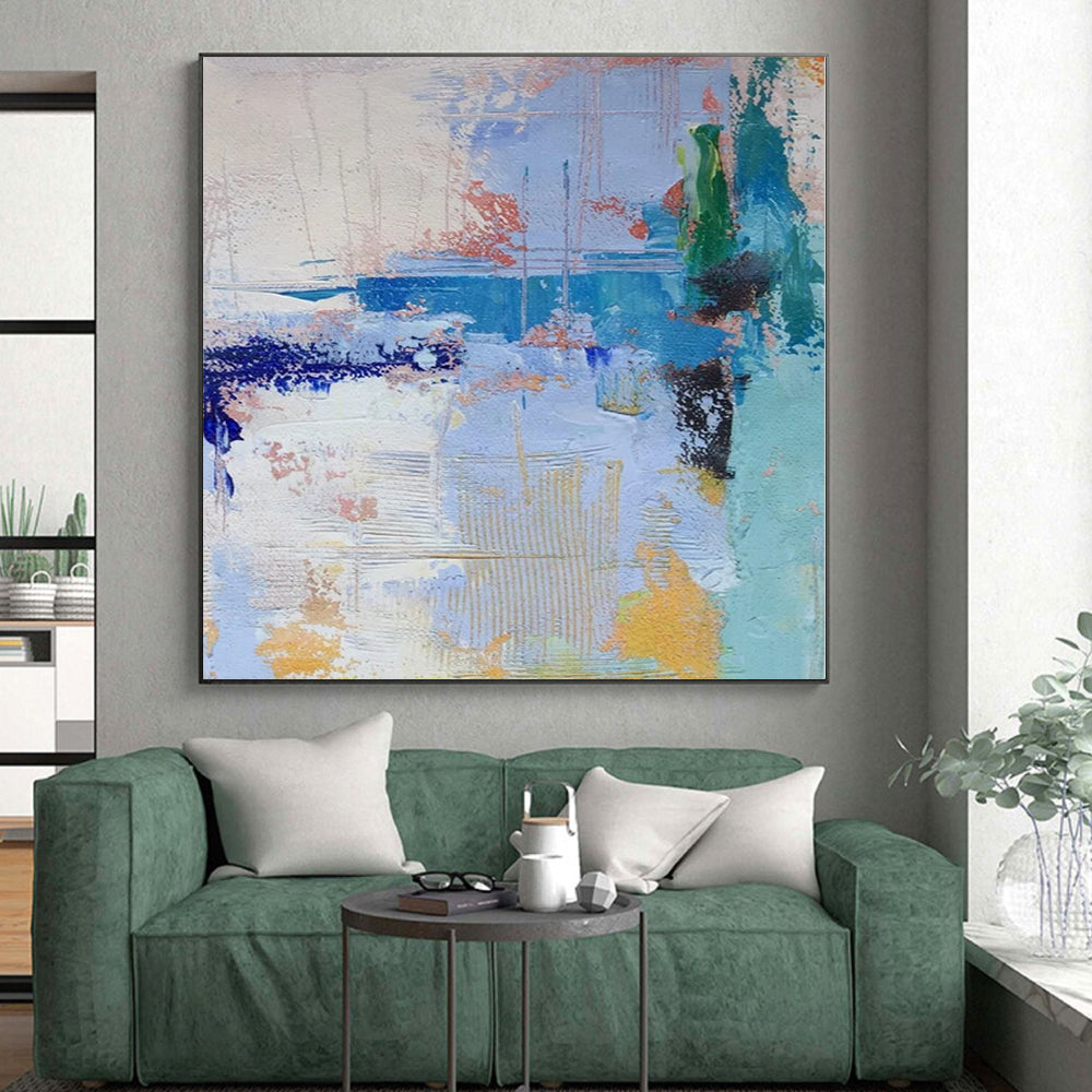 “Blue - Orange Abstract Fusion” - Vibrant Abstract Painting On Canvas PS0222