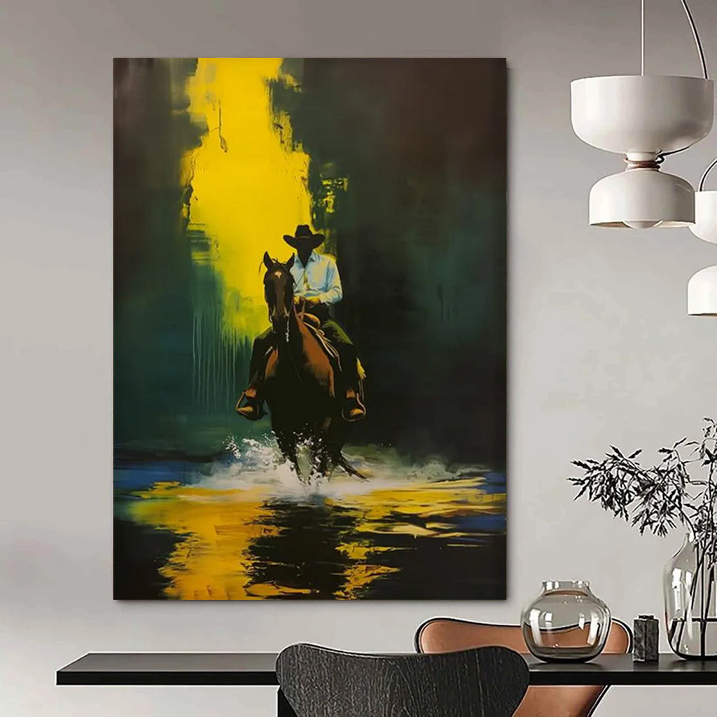 Cowboy on Horse: Water & Gold Painting On Canvas DS104
