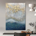 “Textured Grey - Gold: Abstract Coastal Art” - Luxe Seaside Painting On Canvas PT0958