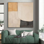 “Neutral Shapes Abstract” - Beige, Gray Abstract Painting On Canvas PS0453
