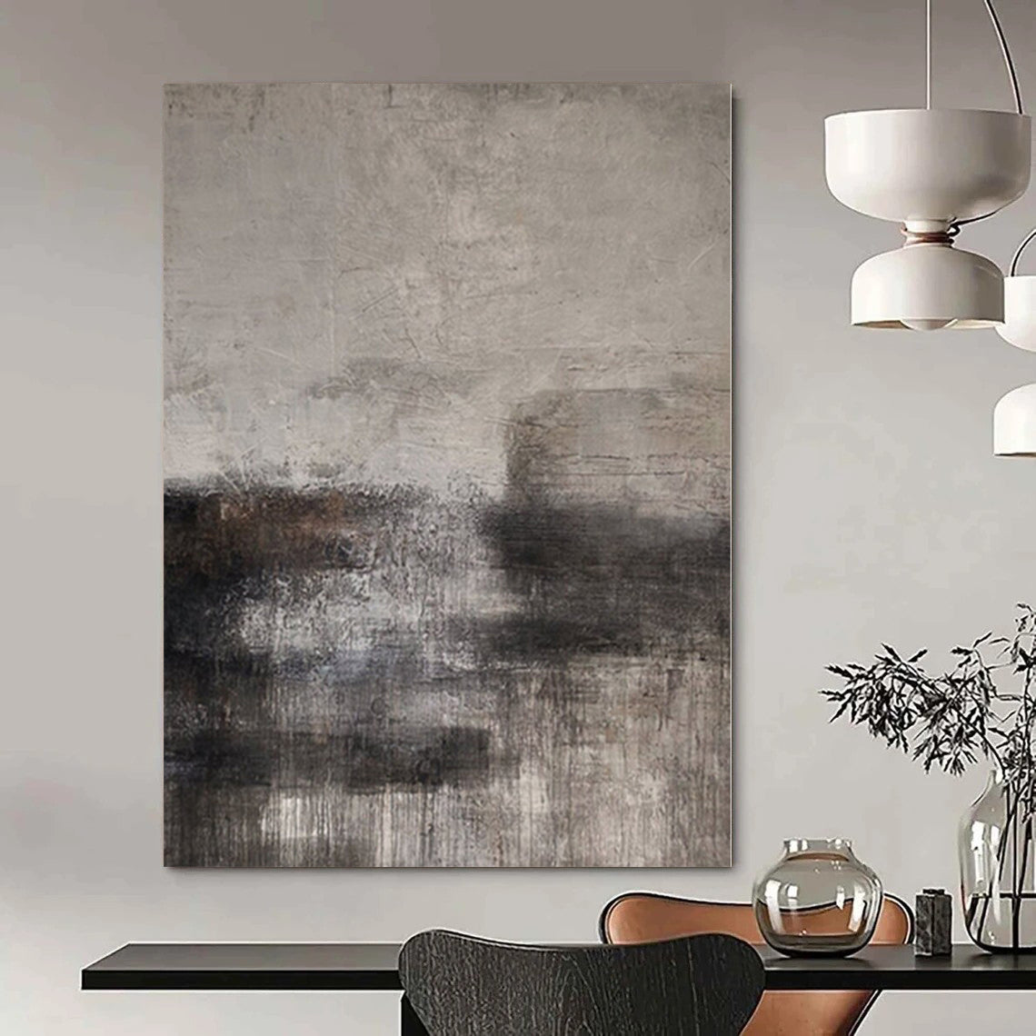 “Gray - Black Textured Abstract” - Moody Abstract Painting On Canvas PS0112