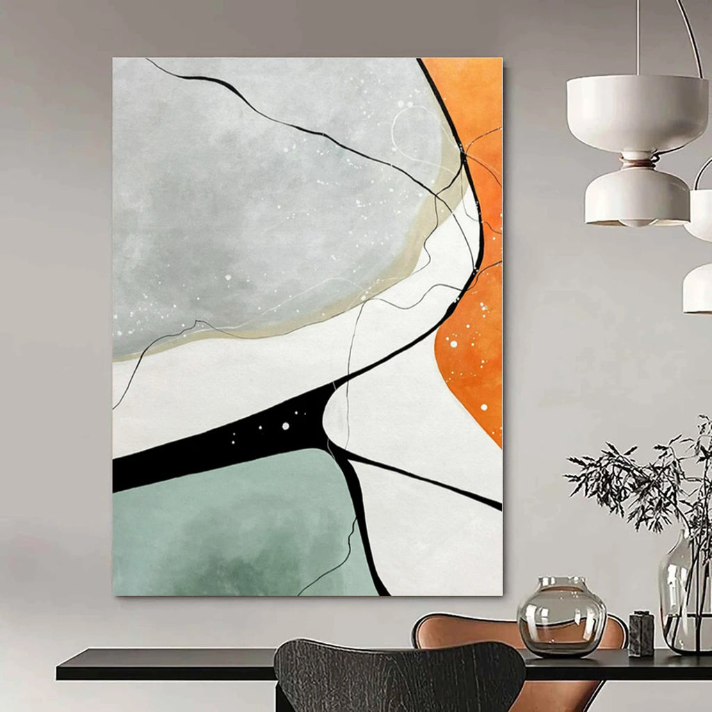Minimalist Color Block Lines - Simple Shapes with Black Lines Painting On Canvas PS1233