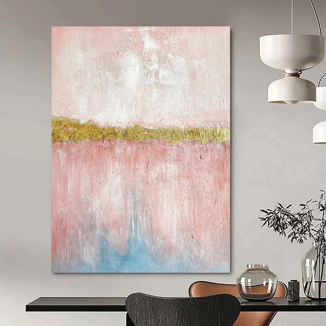 “Pink and Gold Abstract” - Minimalist Abstract Painting On Canvas PT2288