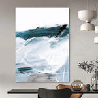 “Blue & White Abstract Waves” - Fluid Forms with Textured Layers Painting On Canvas DS219