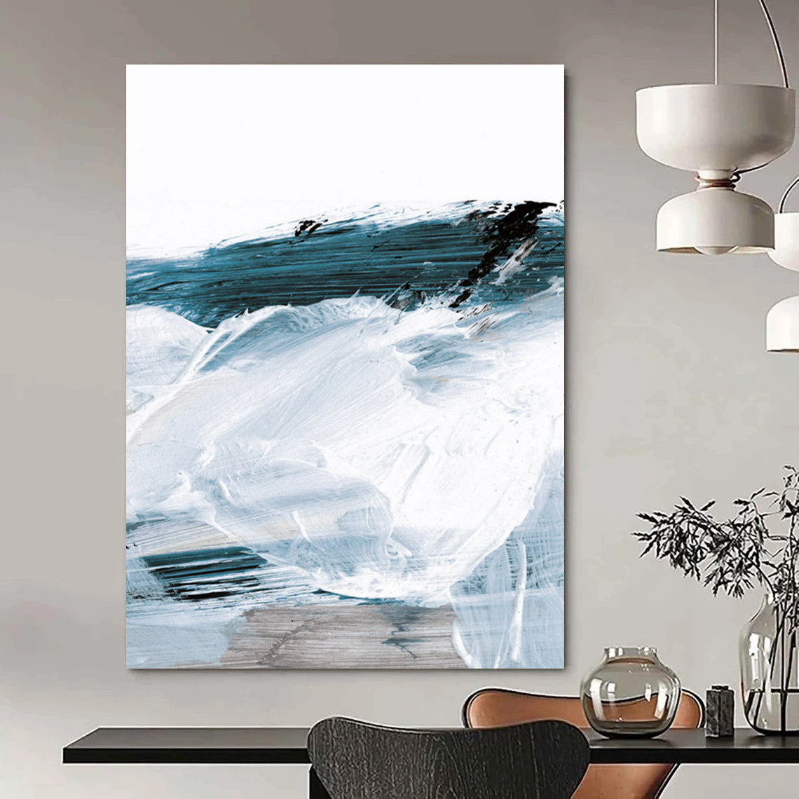 “Blue & White Abstract Waves” - Fluid Forms with Textured Layers Painting On Canvas DS219