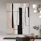 Beige, White and Black Geometric "Urban Structure" Architectural Abstract Painting On Canvas PS1103