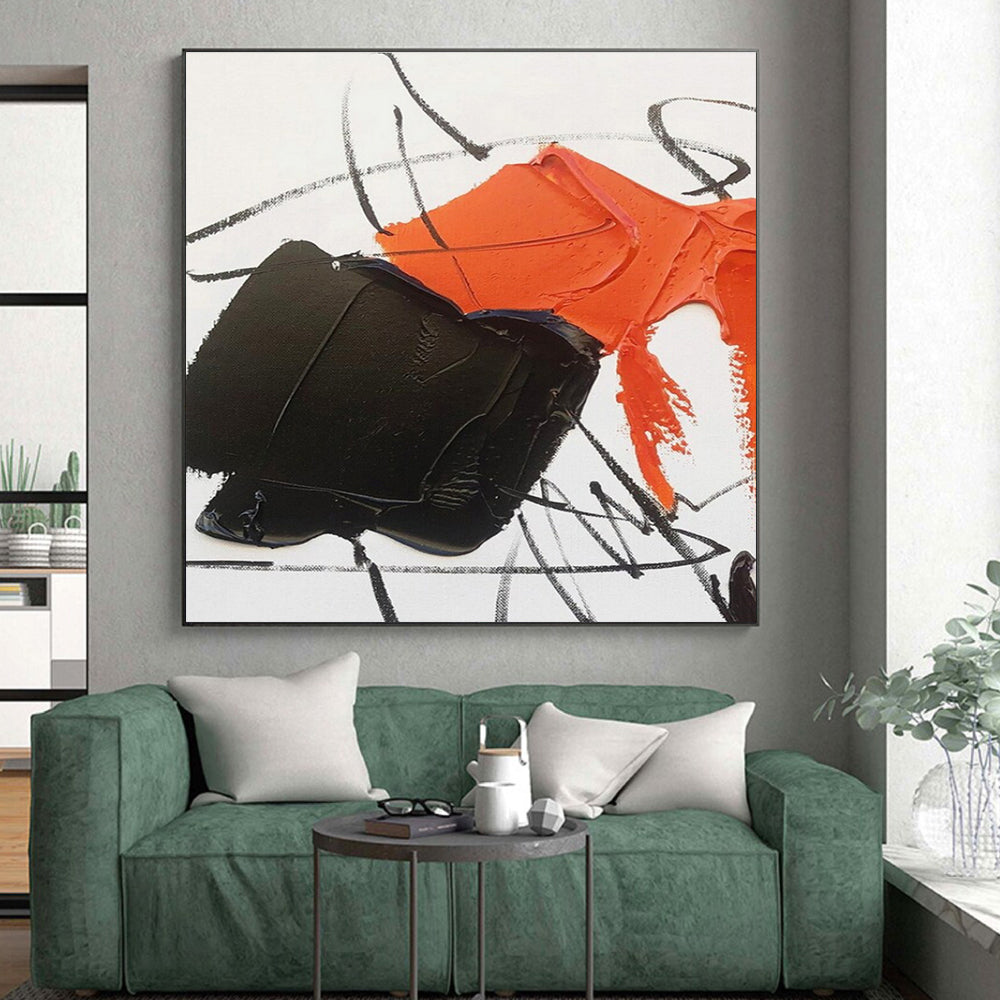 Neon Orange, Black, White Bold Clash “Fiery Energy” - Painting On Canvas PS0786