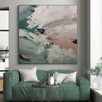 “Turquoise - White Abstract Waves” - Turquoise, White Abstract Seaside Painting On Canvas PS0554