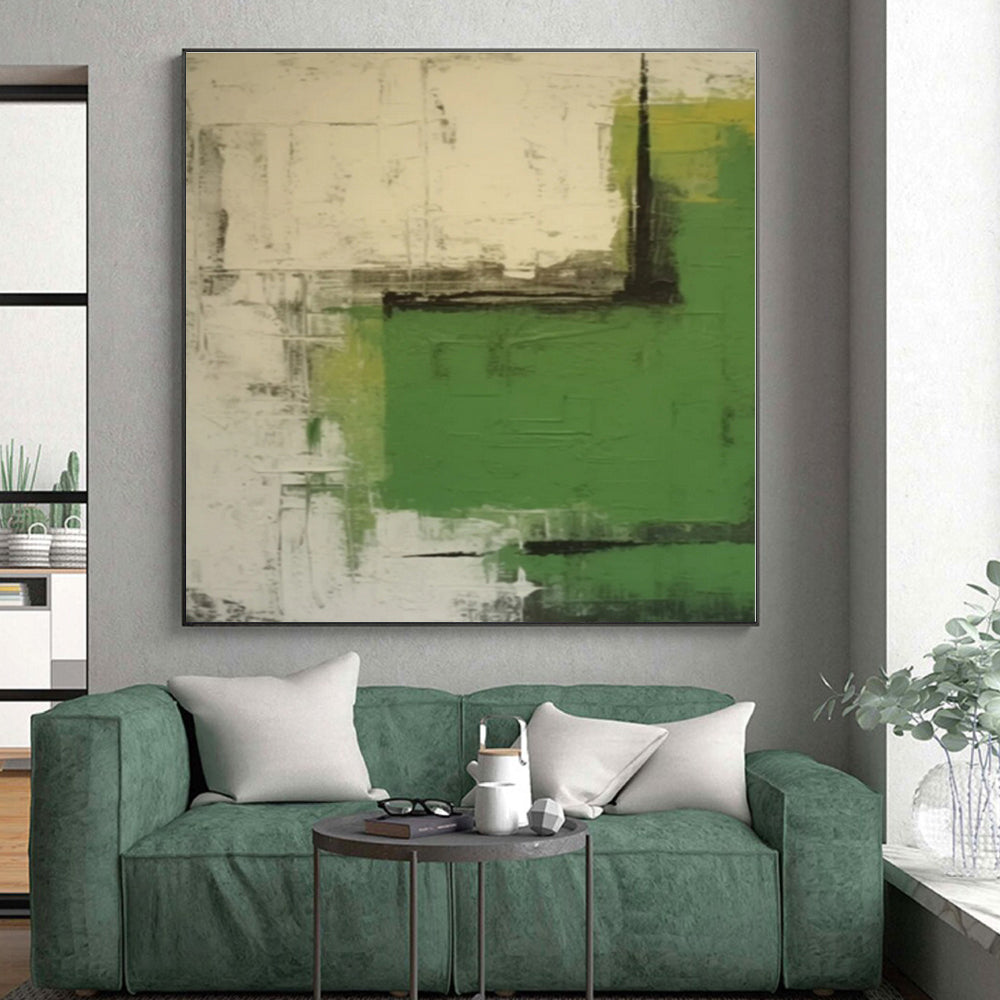 “Green - Gray - Black Abstract Boldness” - Green, Gray, Black Abstract Painting On Canvas PS0531