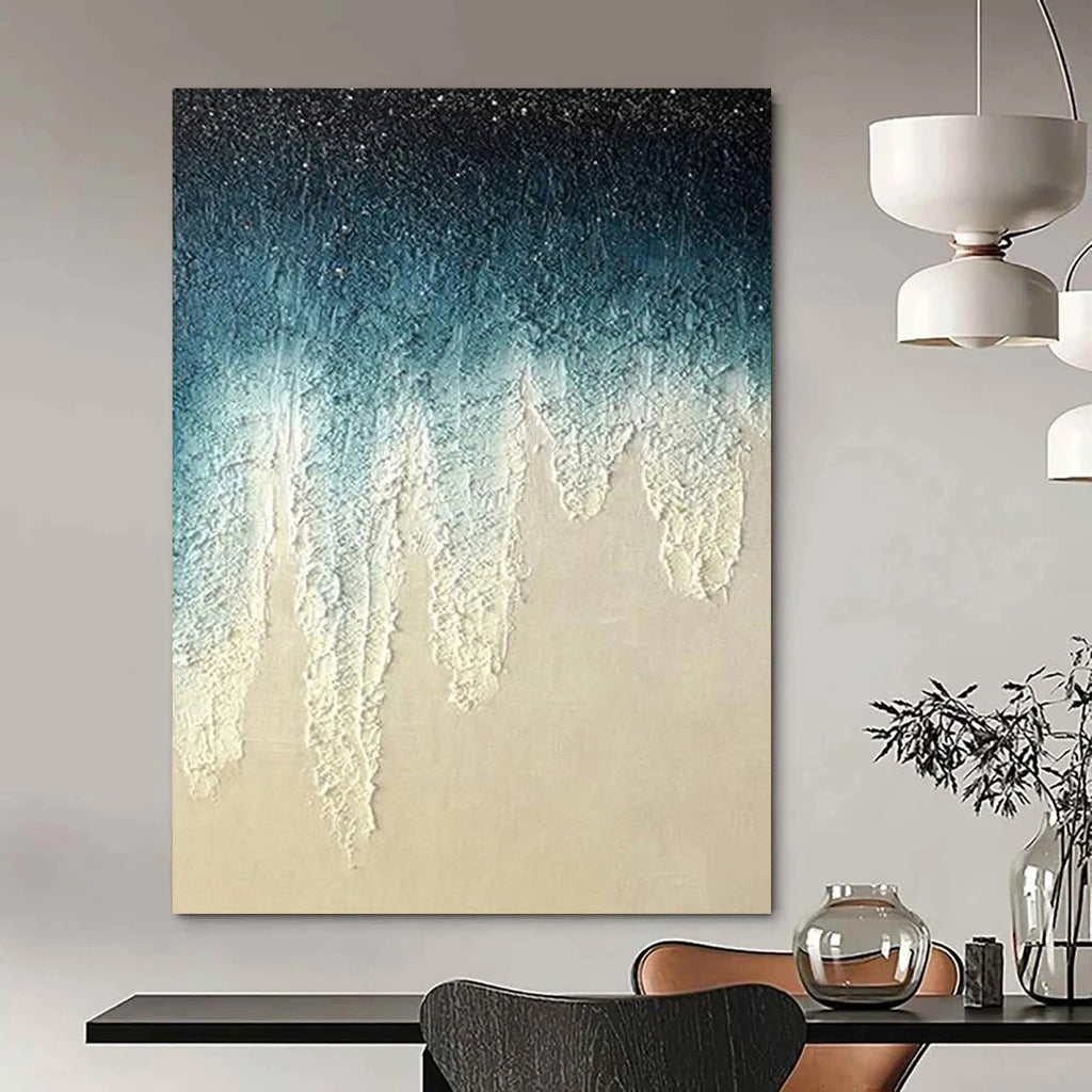 “Blue to Beige Gradient with Icicle - like Textures” - Abstract Winter - Inspired Painting On Canvas DS343