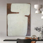 “White Geometric Form on Brown” - Textured Abstract Painting On Canvas PT1082