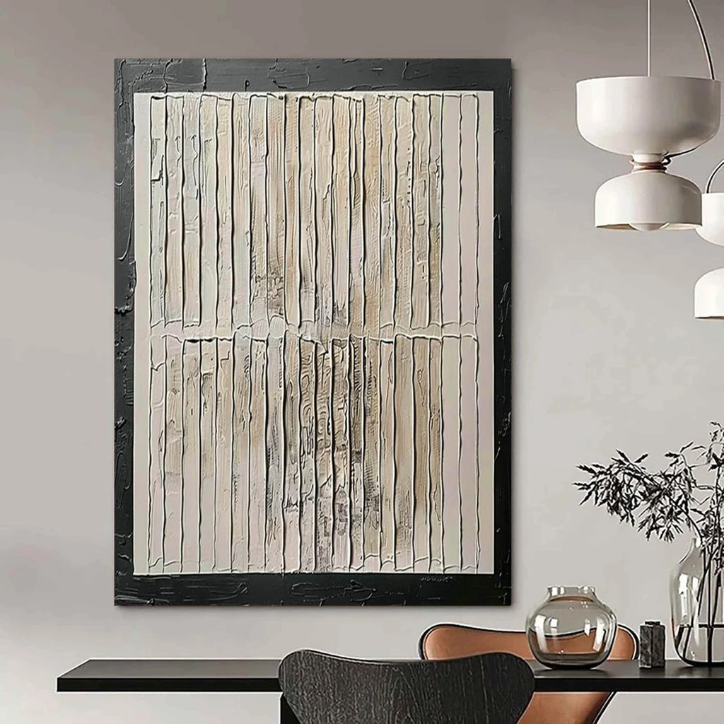 “Beige - White Textured Grid” - Minimalist Abstract Painting On Canvas PT2352