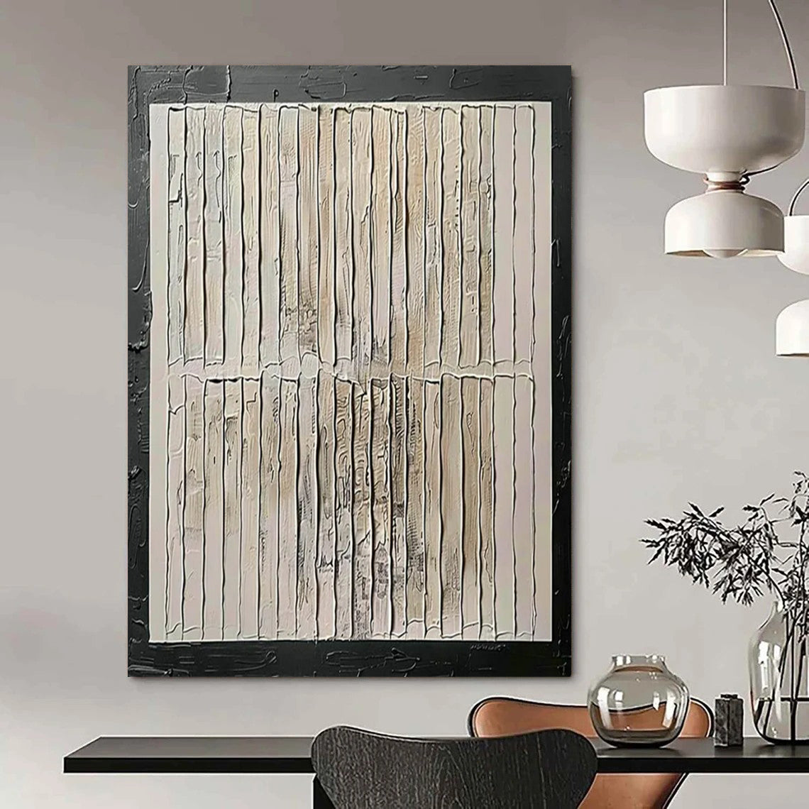 “Beige - White Textured Grid” - Minimalist Abstract Painting On Canvas PT2352