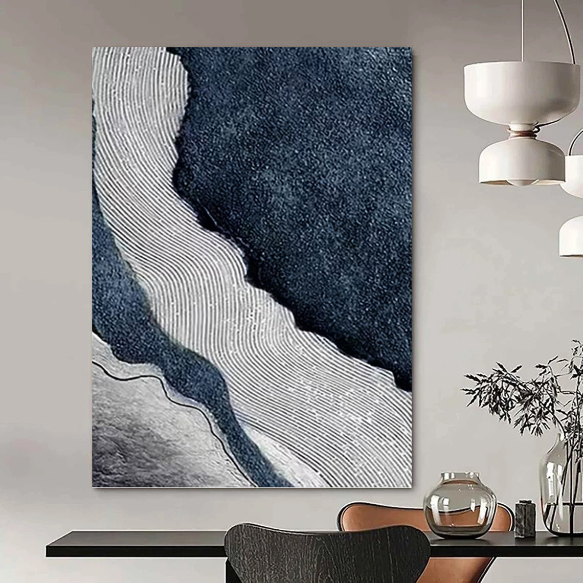 “Blue and White Wavy Textures” - Abstract, Ocean - Inspired Painting On Canvas PT1536