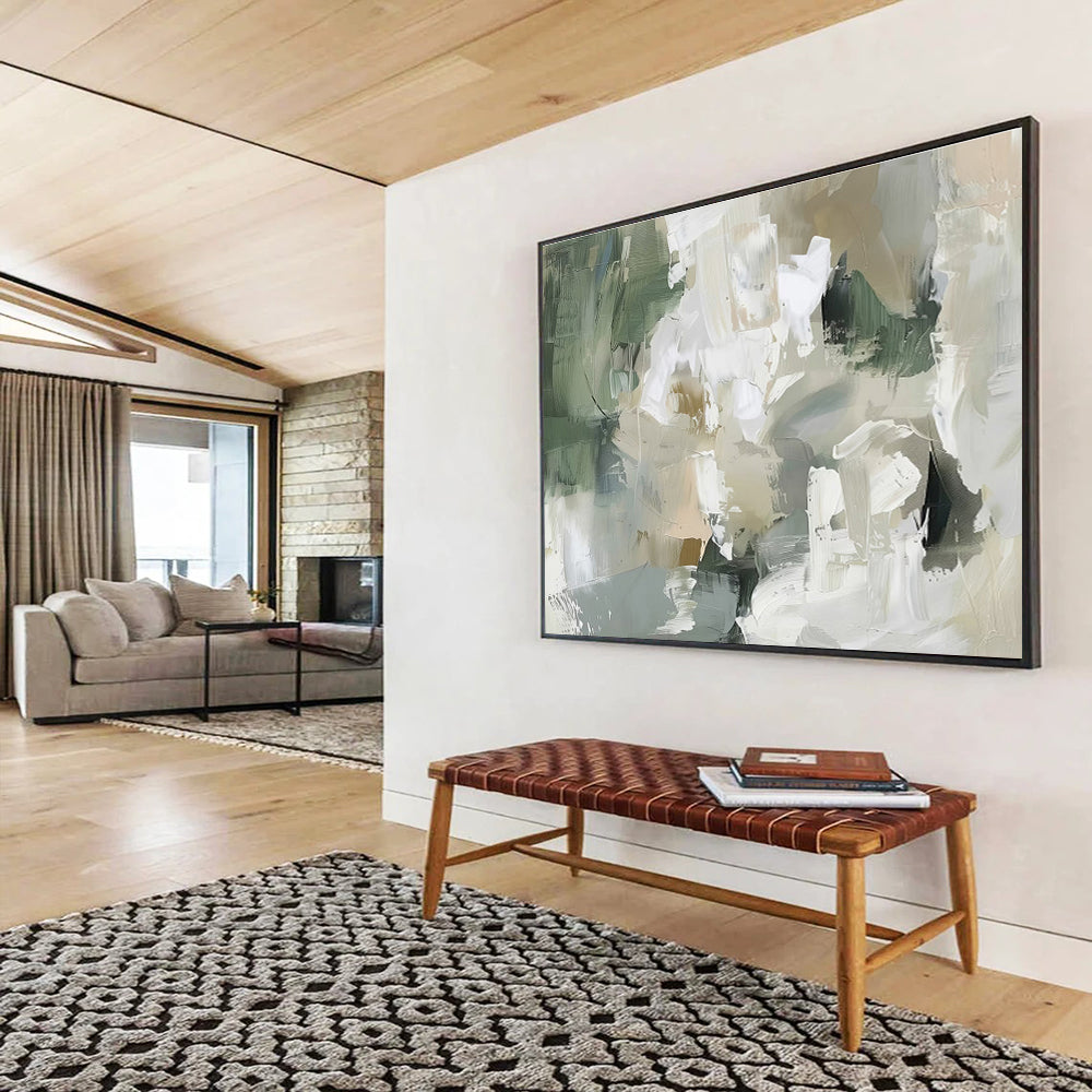 “Green - White Abstract Fusion” Abstract Painting On Canvas DKS235