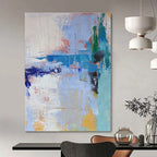 Blue, Green, Yellow, White with Playful Strokes "Seaside Crayon" Abstract Painting On Canvas PS1386