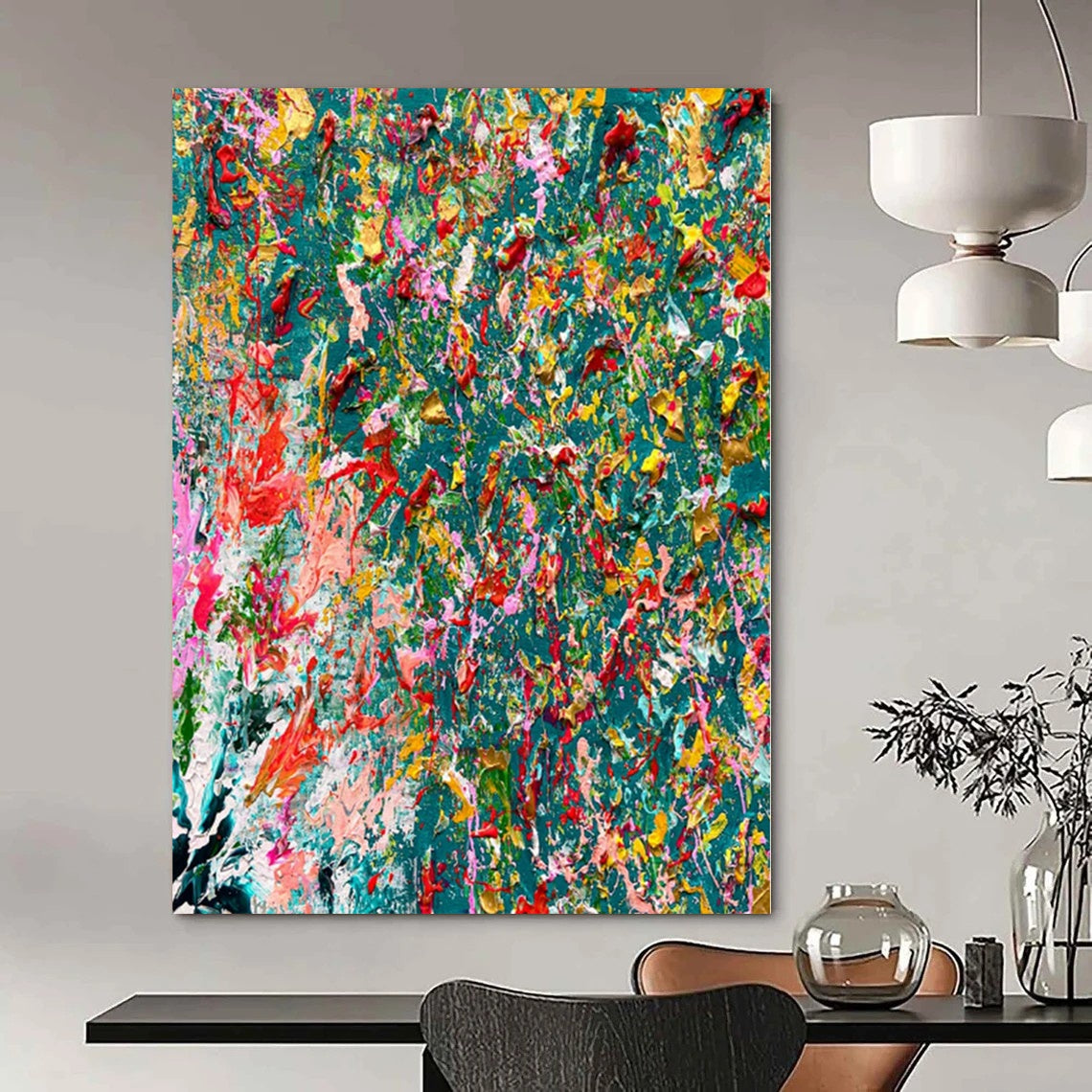 Teal and Orange Swirls - Fluid Acrylic Mix of Cool and Warm Tones Painting On Canvas PS1220