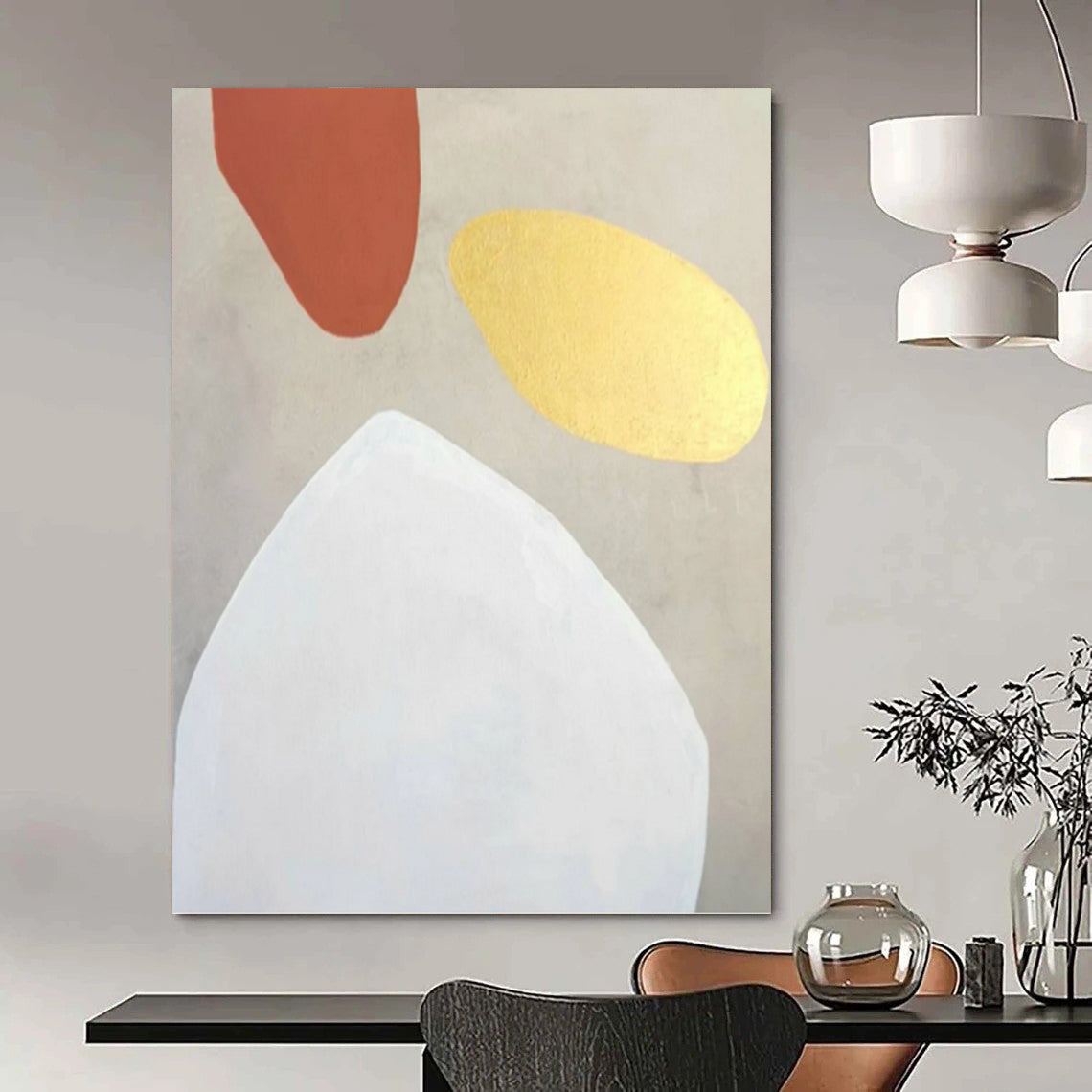 “Terracotta, Gold, and White Shapes” - Earthy Tones Abstract Painting On Canvas PT1078