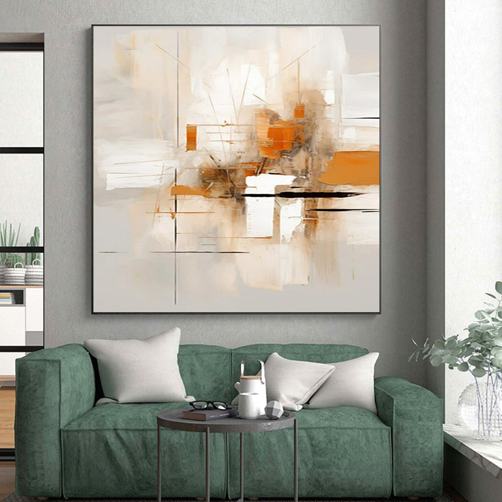 Beige, Orange & Grey Abstract Lines Painting On Canvas PS0823
