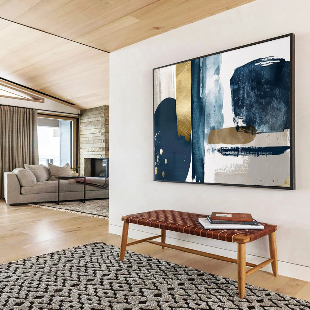 “Blue - Gold - Gray Abstract” - Abstract Modernist - Painting On Canvas PT1720