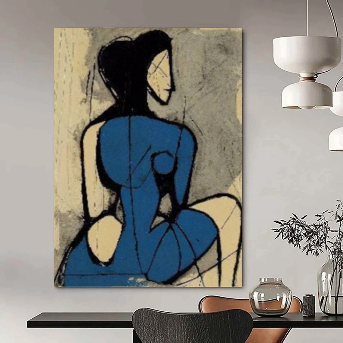 “Abstract Blue - Figure Cubist Style” - Cubist - Inspired Figure Painting On Canvas PT1417