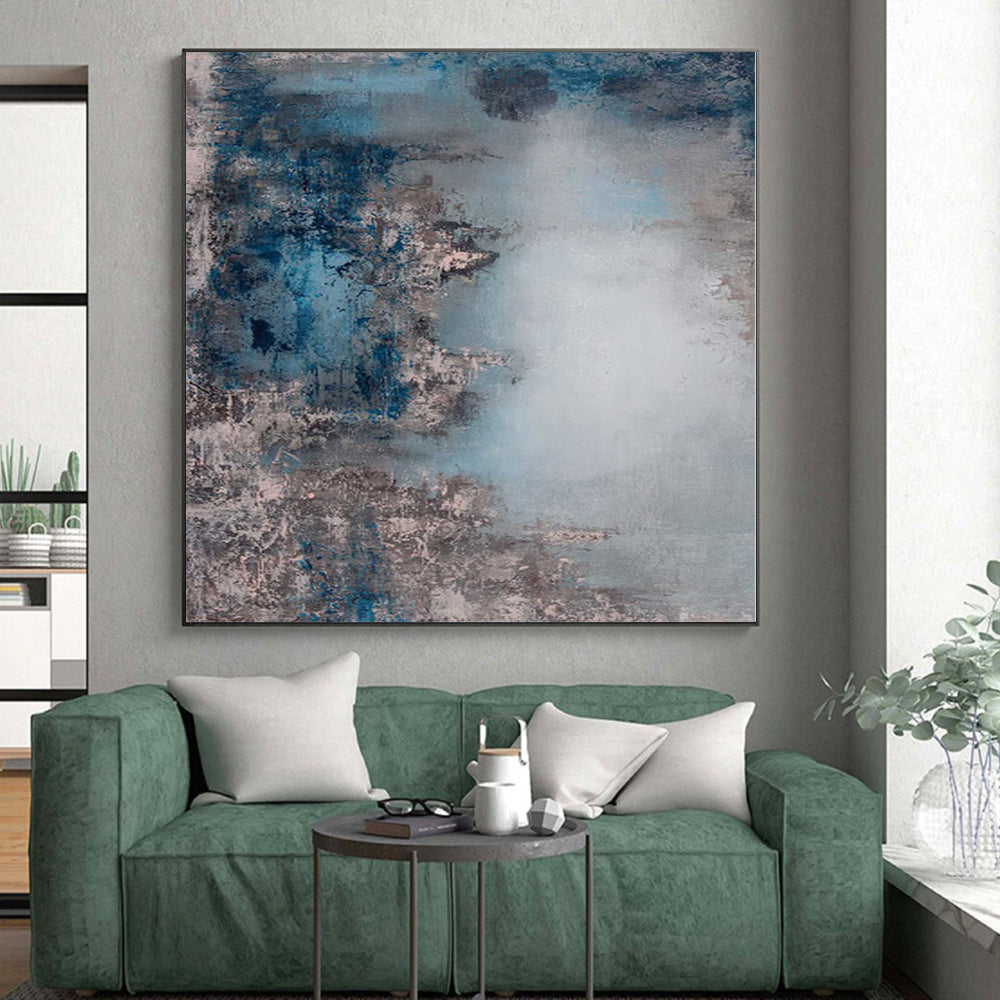 “Blue and Gray Abstract Mist” - Abstract Impressionist Painting On Canvas PS0021