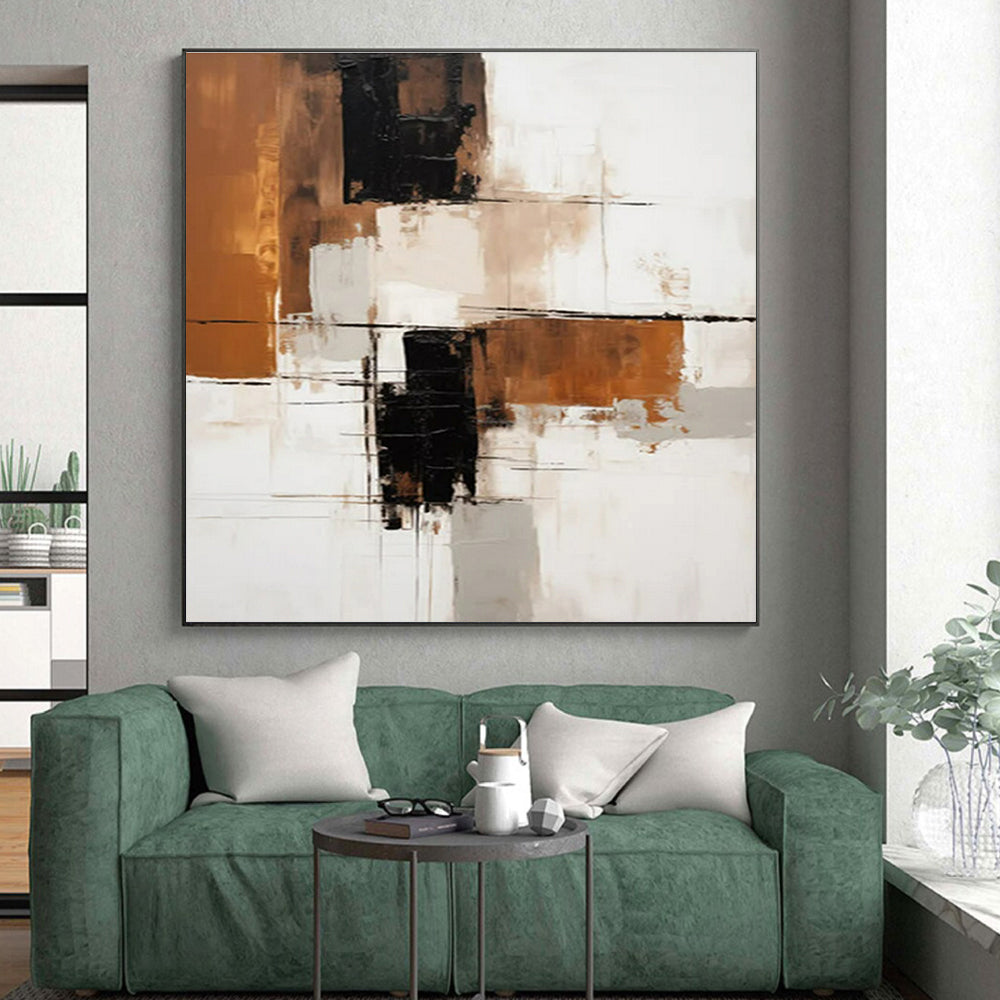 “White - Brown - Black Abstract Minimalist Blocks” Painting On Canvas PS0836