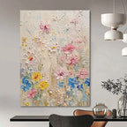 “Textured Colorful Flower Field” - Impasto Botanical Painting On Canvas PT1000