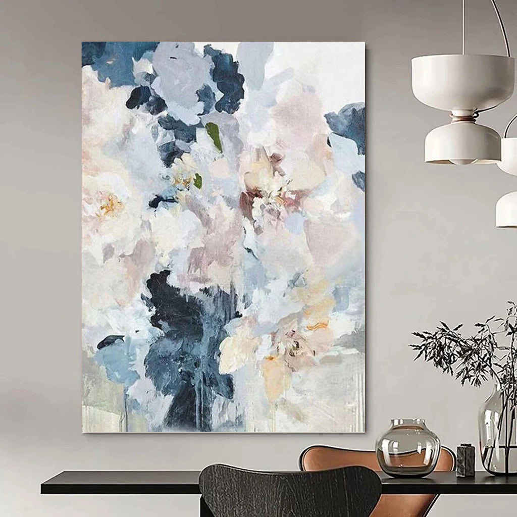 “Soft Floral Bouquet: Blue and White Abstract Flowers” - Impressionistic Floral Painting On Canvas PT0929