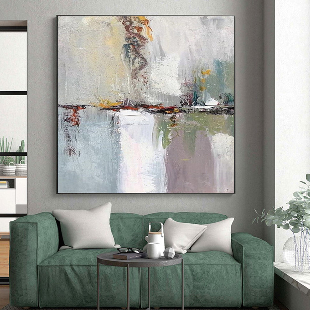 “Reflective Abstract Landscape” - Gray, Colorful Abstract Landscape - Inspired Painting On Canvas PS0403