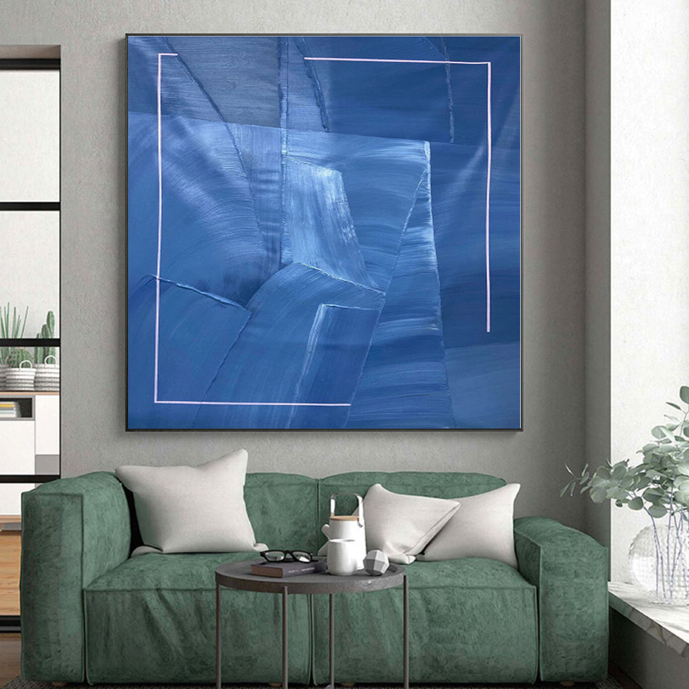 “Blue - Lilac Geometric Layers” - Blue, Lilac Abstract Painting On Canvas PS0458