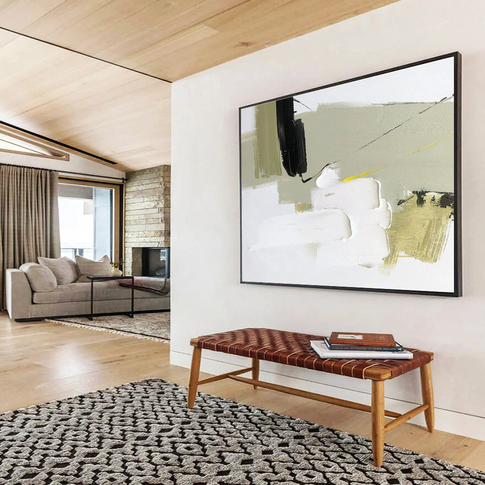 Soft Greens and White Layers - Subtle Abstract Painting On Canvas DKS314